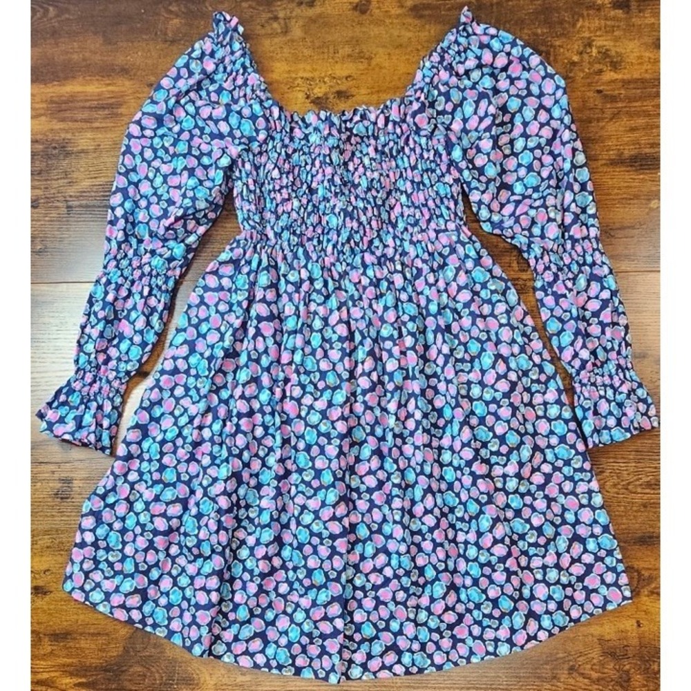 Lilly Pulitzer Beyonca Babydoll Long Sleeve Blue "Spotted In The Wild" Top Small